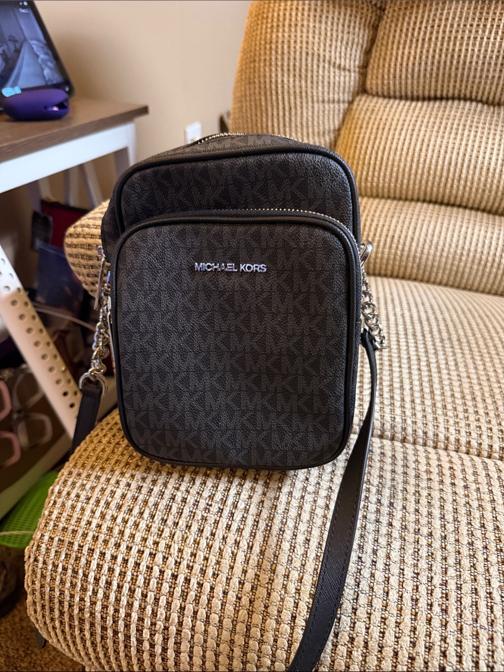 Michael Kors Black/Brown MK Signature Crossbody Belt Bag